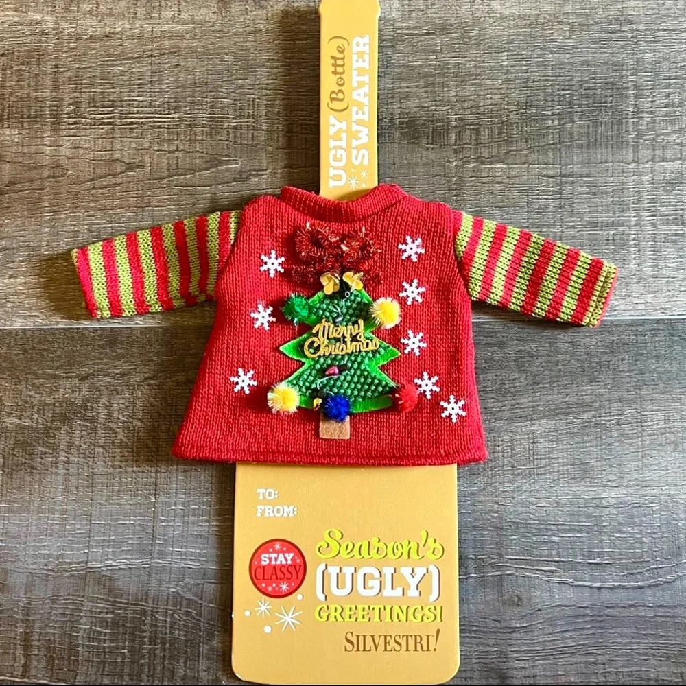 New Festive Christmas Holiday Ugly Wine Bottle Sweater